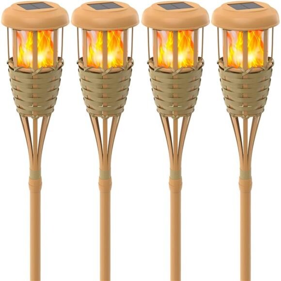 Solar Outdoor Lights, Solar Torch Lights Outdoor Flickering Flame, Outdoor - Picture 1 of 7
